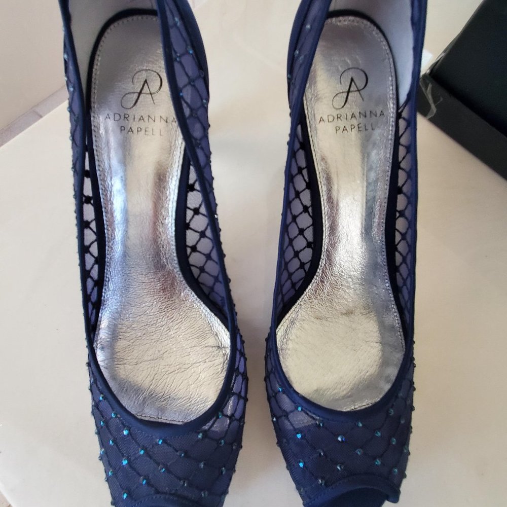 Adriana Papell Jamie Peep Toe, Navy, Size 10M